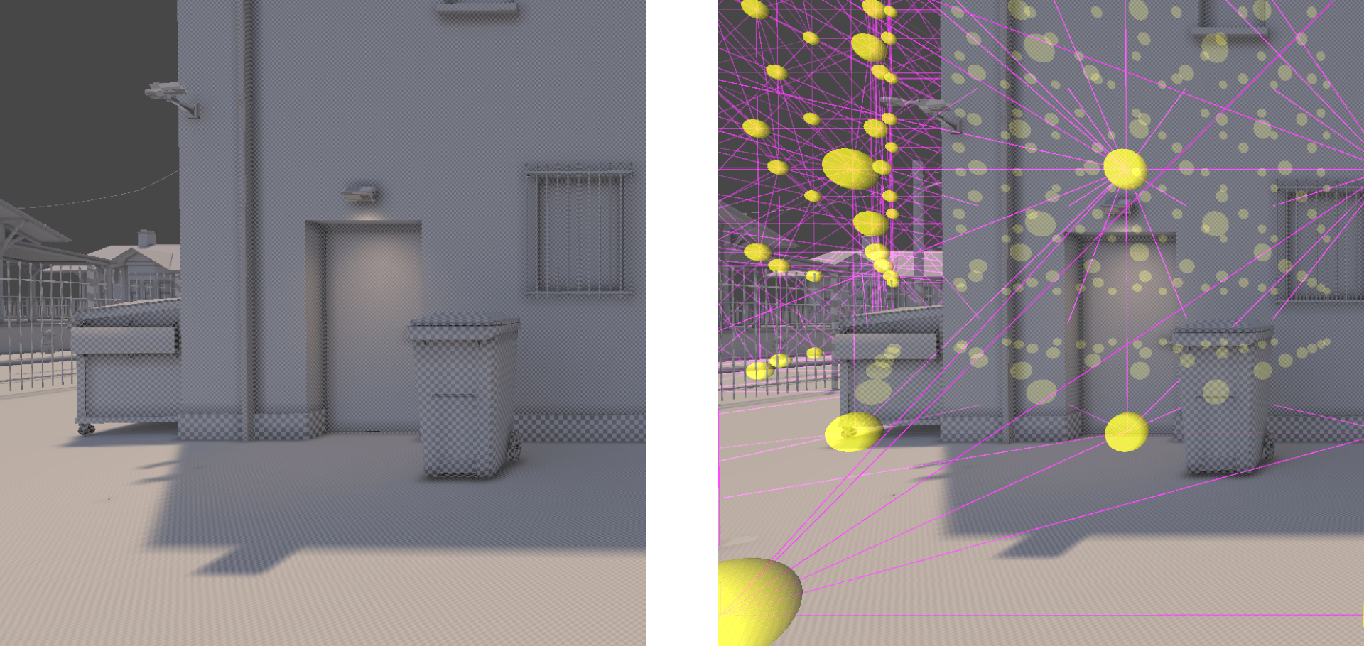 Illustration of lightmaps and light probes