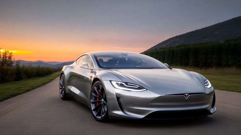Tesla-like car image enhanced with Depix AI