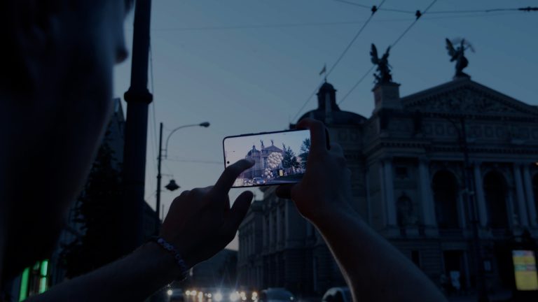 Mobile AR large-scale tracking app in action during nighttime