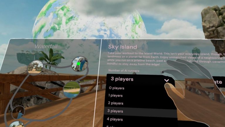 screens from Octonic's VR fintess platform menu