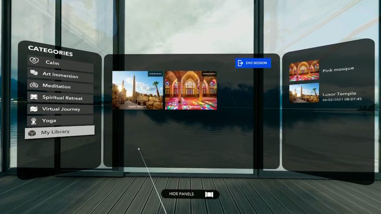 screens from VR meditation menu