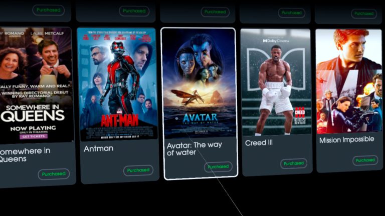 screens from MoviePass VR app movie selection