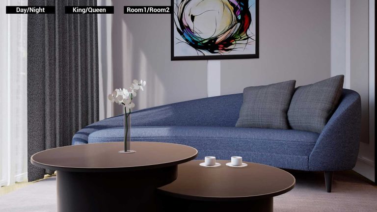 a virtual hotel room environment